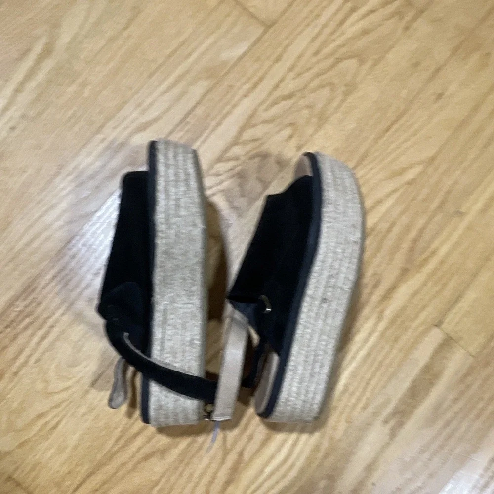 Sperry Black Espadrille Wedge Ankle Strap Buckle Open Toe Sandals Womens 7.5